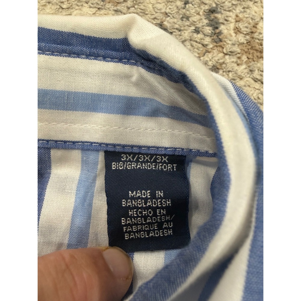Wrangler Western Shirt Mens 3X Big Blue White Striped Pearl Snap Long Sleeve - Picture 4 of 8